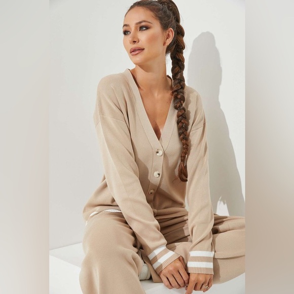 Knit Cardigan And Pant Set in Beige - Picture 3 of 5